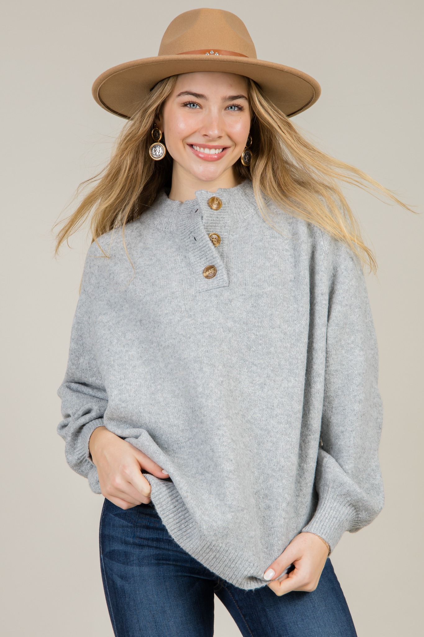 Bonnie Button Sweater, Grey - 1217-51.jpg