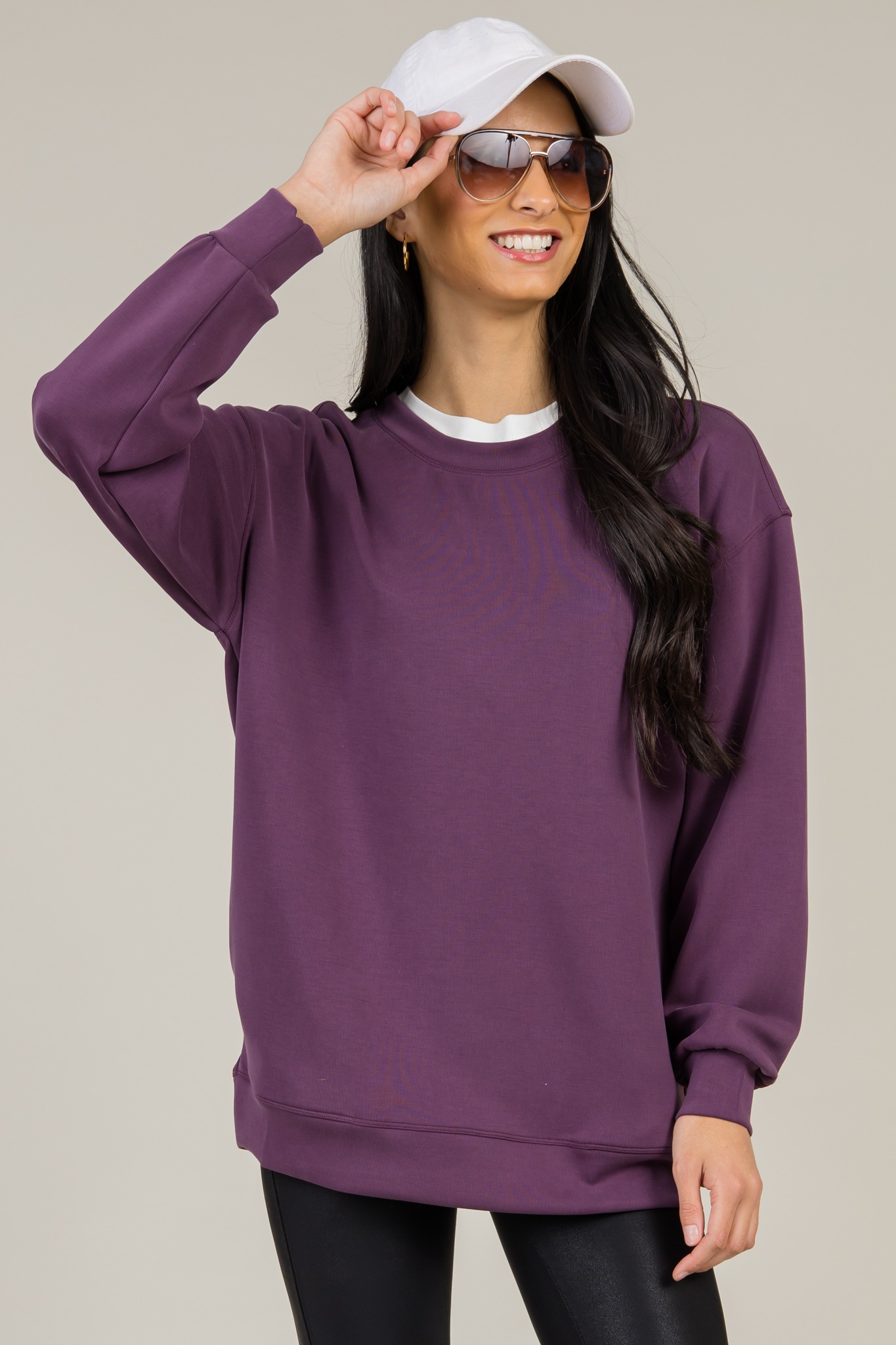 Oversized Creamy Crew Neck, Plum