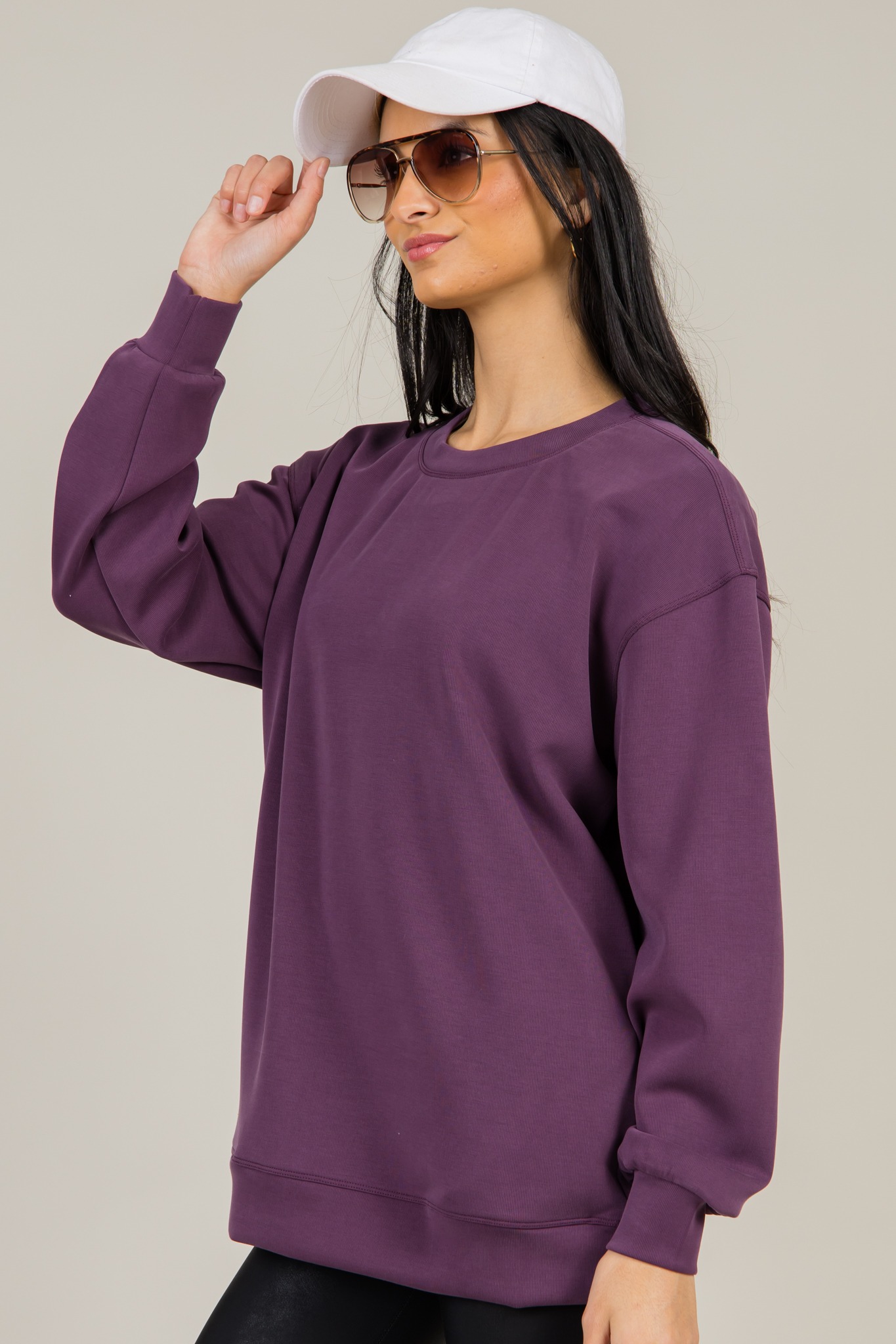 Oversized Creamy Crew Neck, Plum - 1217-56.jpg