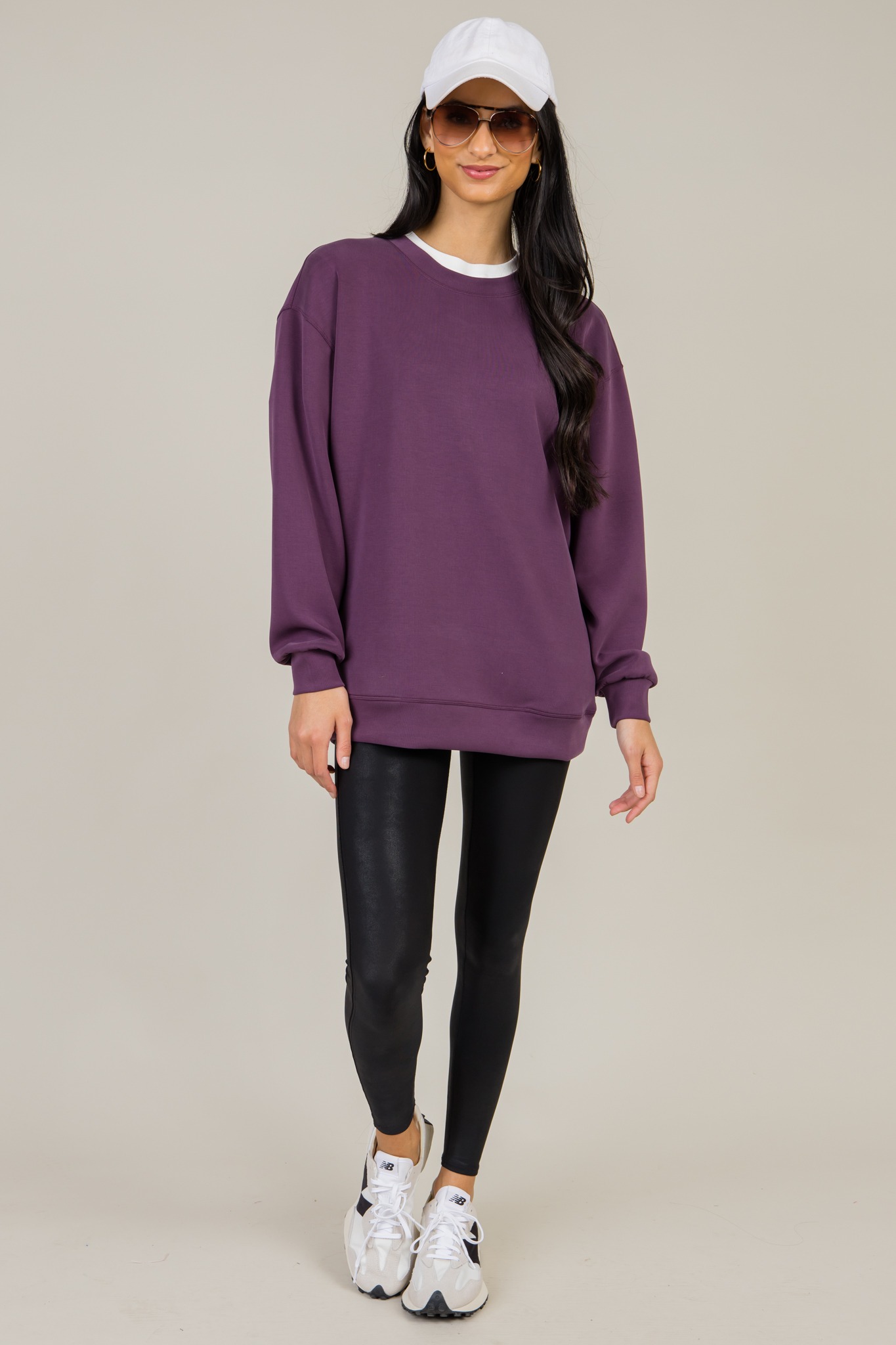 Oversized Creamy Crew Neck, Plum - 1217-57.jpg