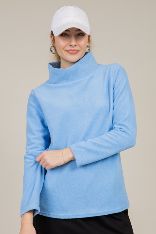 Fleece Mock Neck Pullover, Powder Blue