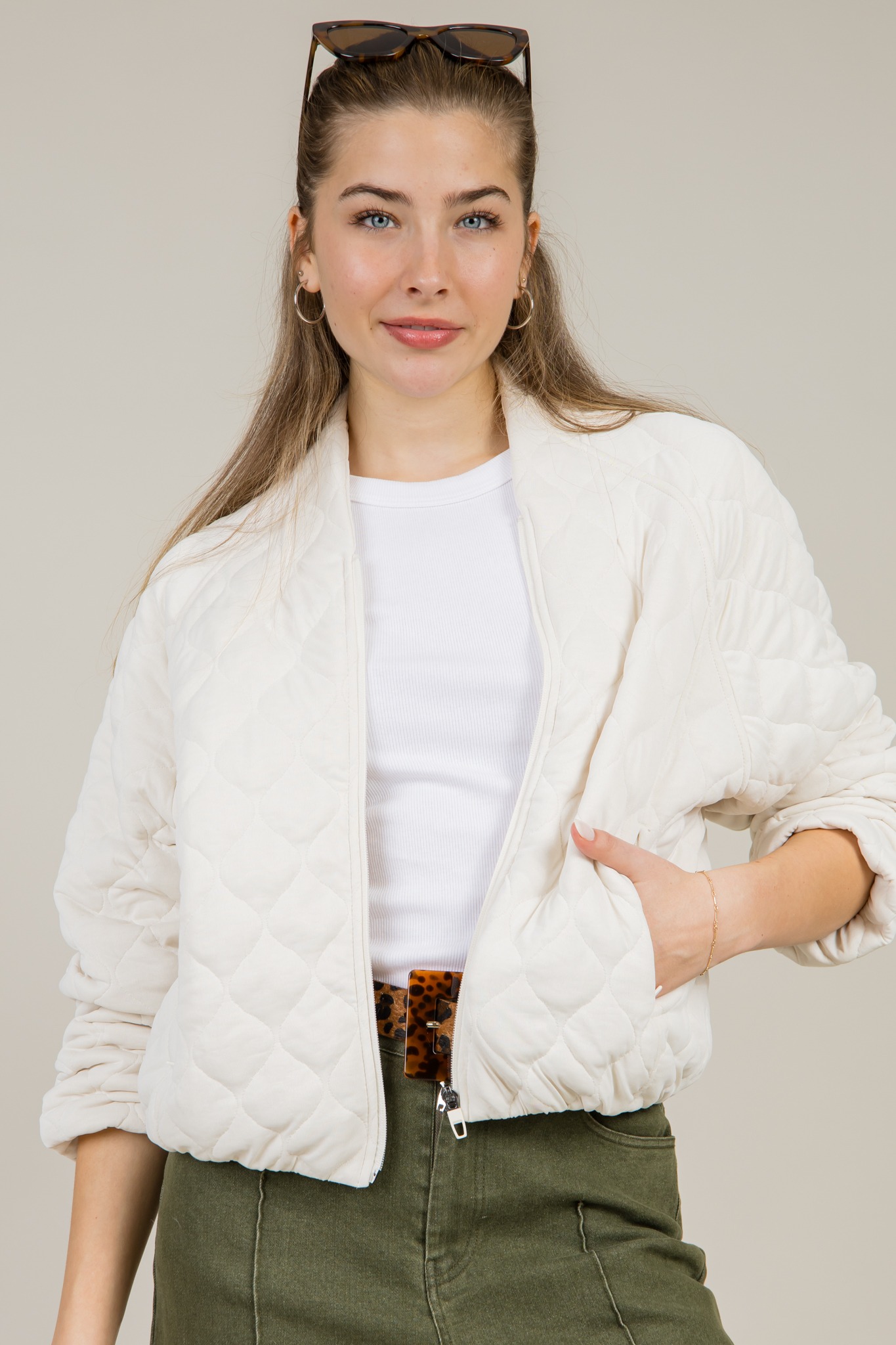 Quilted Bomber Jacket, Bone