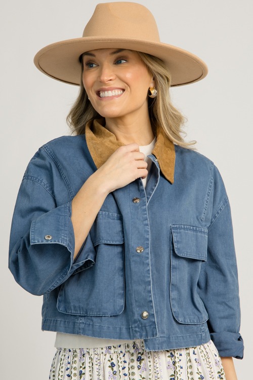 Suede Collar Jacket, Blue