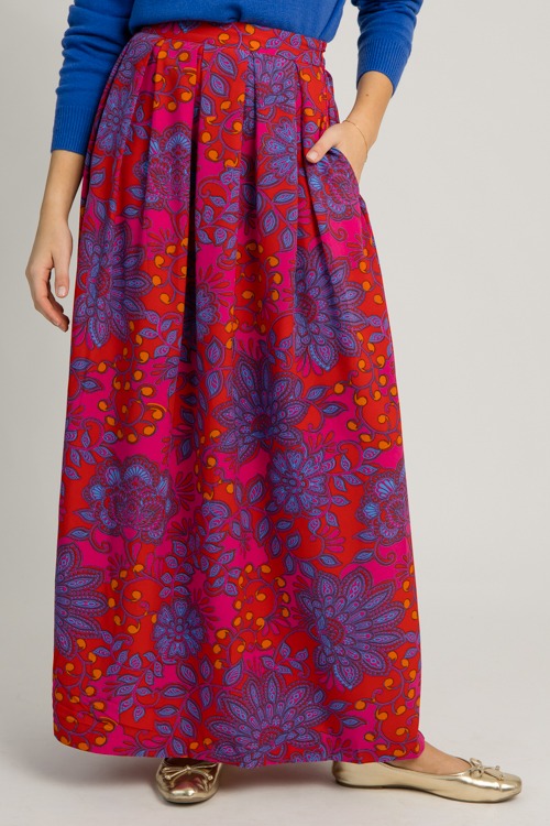 Floral Pleated Maxi Skirt, Fuchsia - 1218-130p.jpg