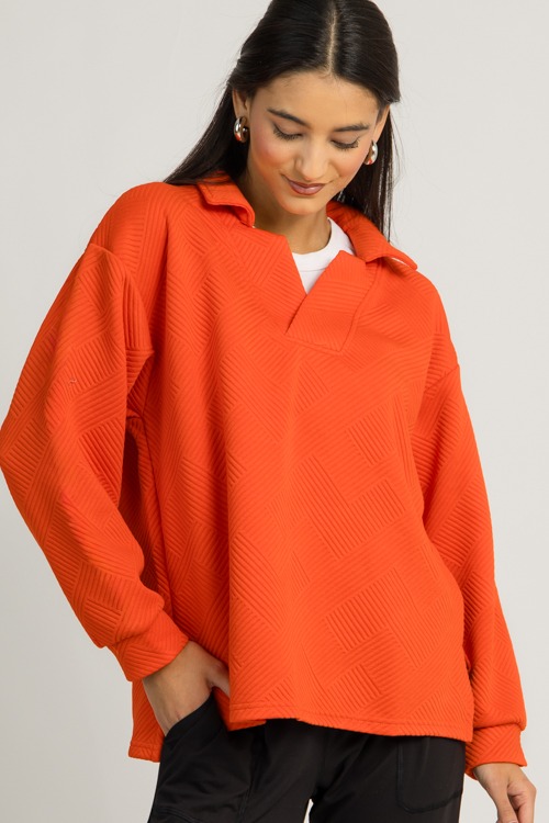 Textured Pullover Top, Orange - 1218-176h.jpg