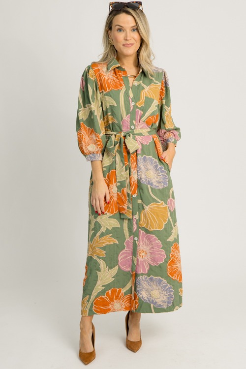 Floral Shirt Dress Maxi, Dark Sage - 1218-37p.jpg