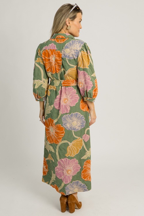 Floral Shirt Dress Maxi, Dark Sage - 1218-40.jpg
