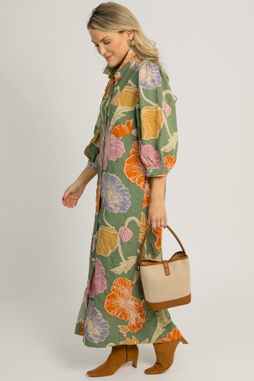 Floral Shirt Dress Maxi, Dark Sage - 1218-41.jpg