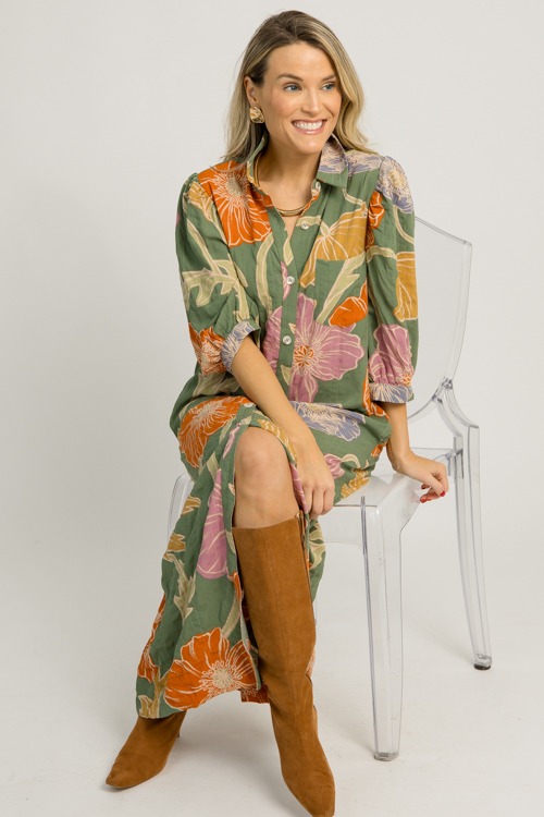 Floral Shirt Dress Maxi, Dark Sage - 1218-42.jpg