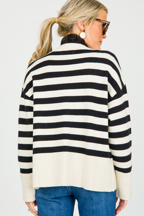 Sia Stripe Button Sweater - New Arrivals - The Blue Door Boutique