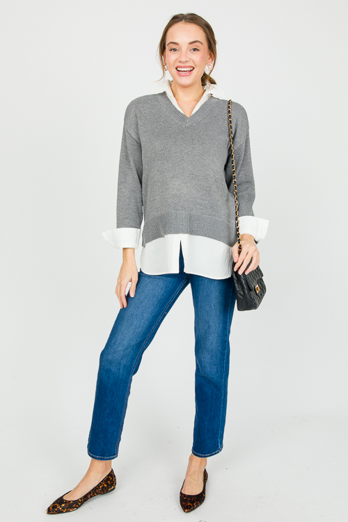 Layered V Sweater, Grey