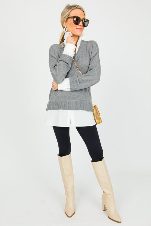 Layered V Sweater, Grey