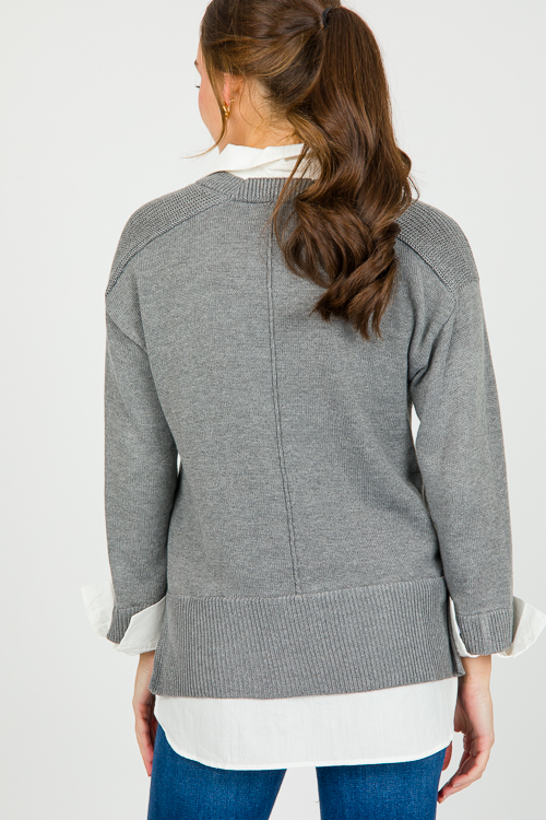 Layered V Sweater, Grey