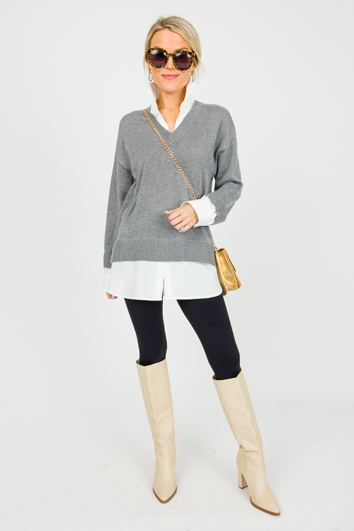 Layered V Sweater, Grey