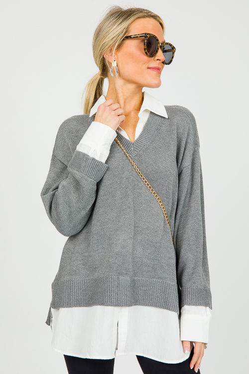 Layered V Sweater, Grey