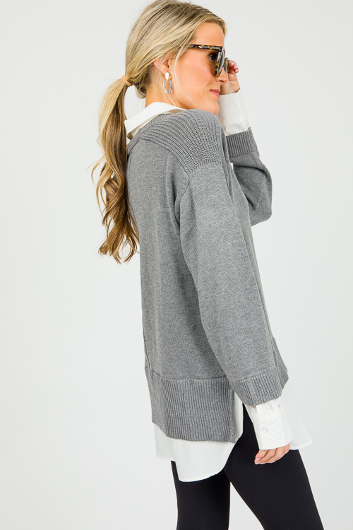 Layered V Sweater, Grey