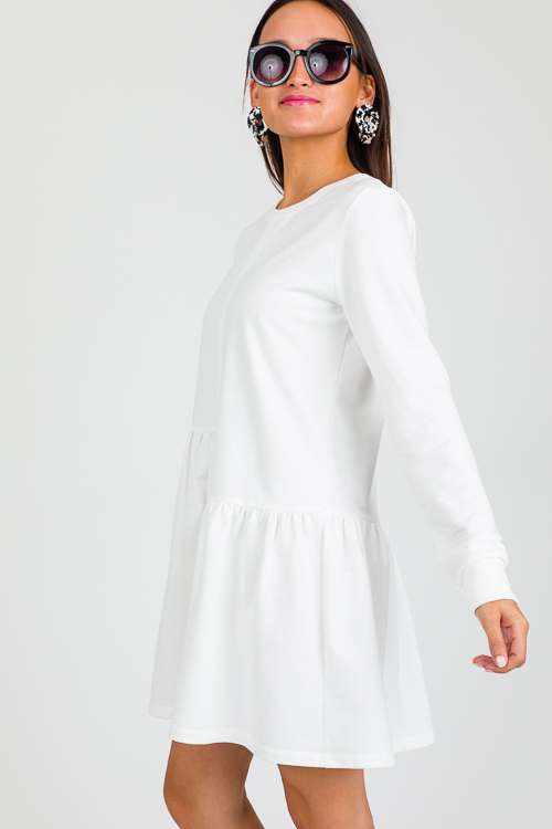 Unbalanced Seam Dress, White