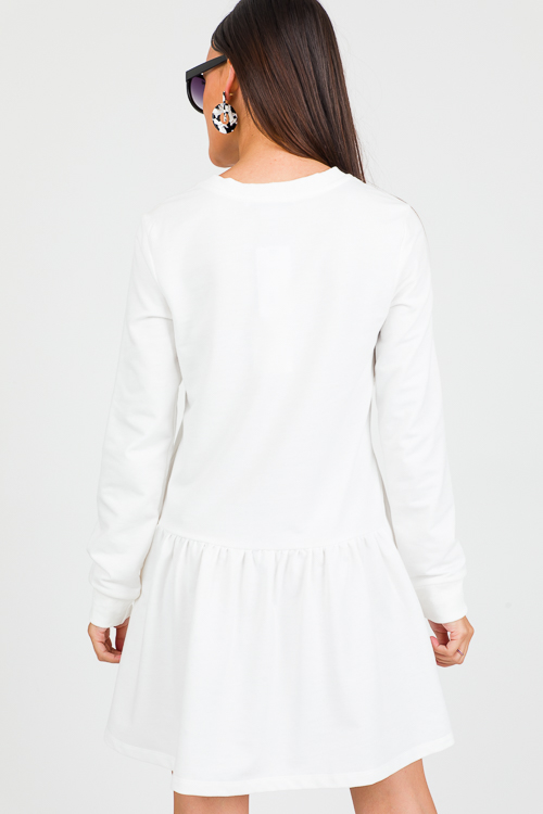 Unbalanced Seam Dress, White