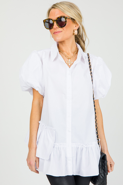 Sweetest Button Up Top, White