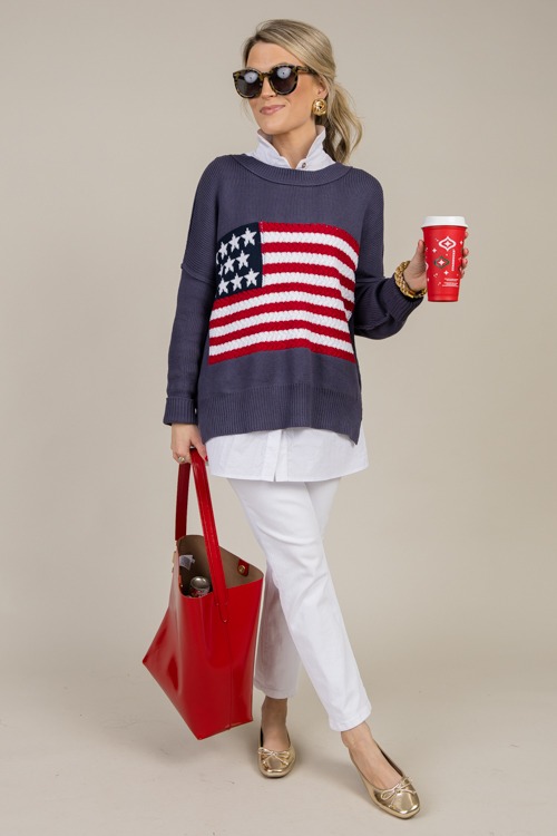 American Flag Sweater, Blue Grey