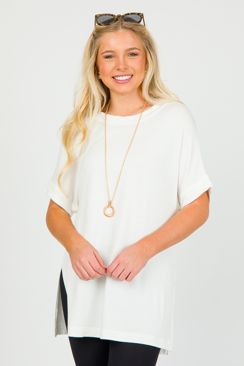 Dolman Tunic Tee, White - New Arrivals - The Blue Door Boutique