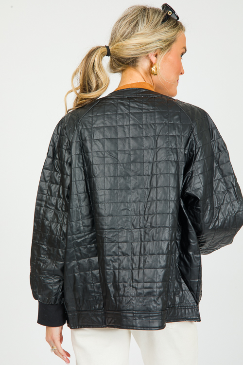 Quilted Leather Button Jacket
