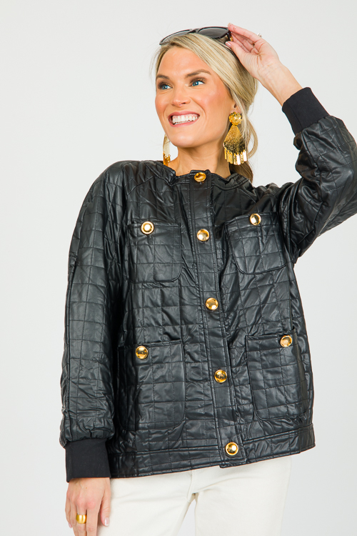 Quilted Leather Button Jacket