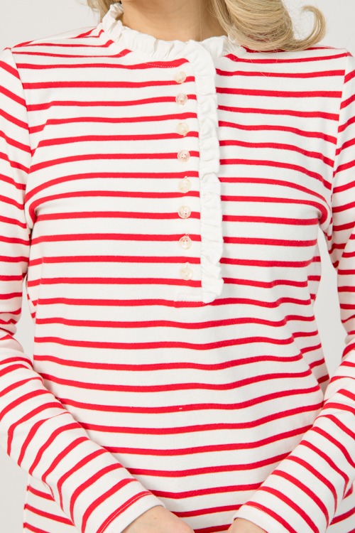 Ruffle Neck Stripe Top, Red - 1219-2H.jpg