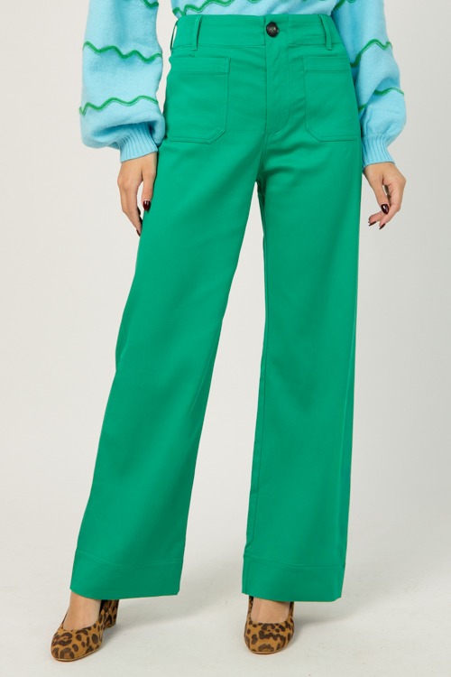 Patch Pocket Wide Leg Pants, Green - 1219-42.jpg