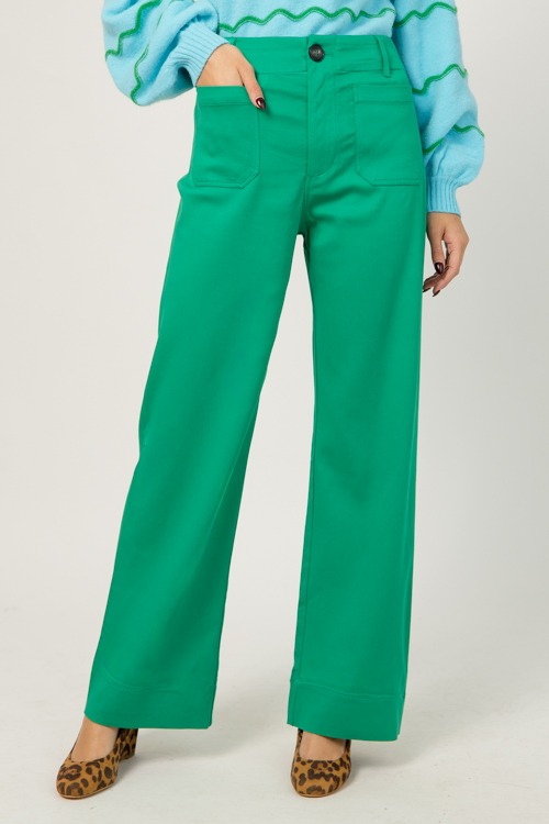 Patch Pocket Wide Leg Pants, Green - 1219-44.jpg