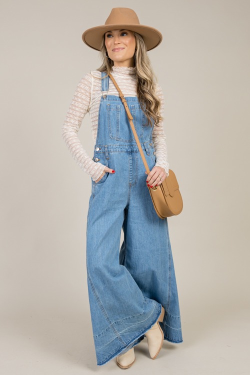 Wide Leg Overalls, Lt. Wash