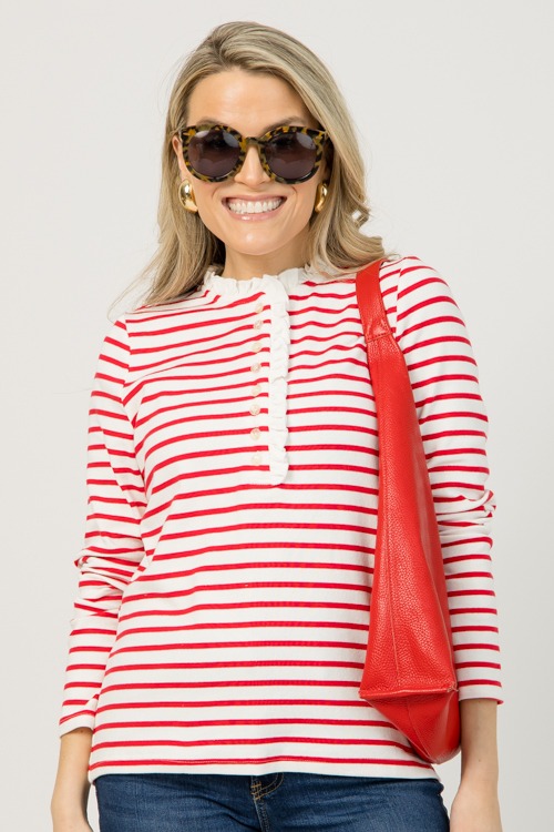 Ruffle Neck Stripe Top, Red - 1219-6.jpg