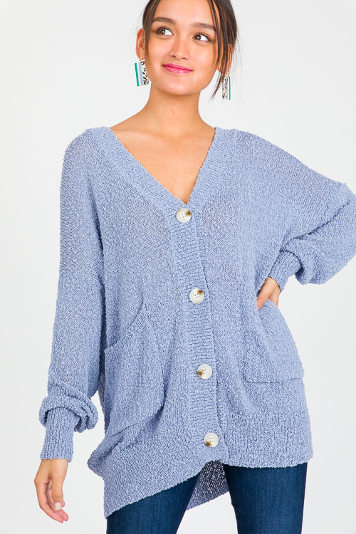 Boucle Button Cardi, Blue