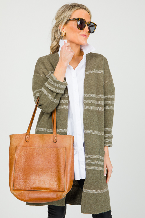 Dena Stripe Cardigan, Olive/Off White