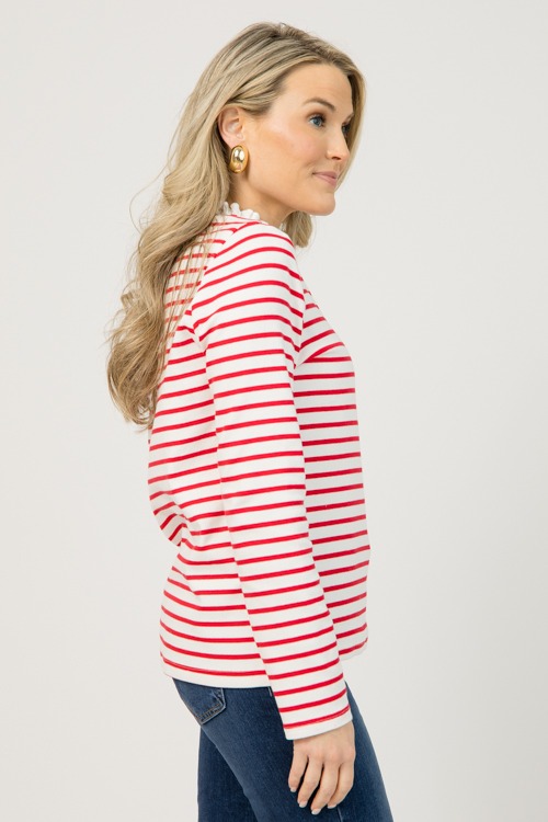 Ruffle Neck Stripe Top, Red - 1219-7.jpg