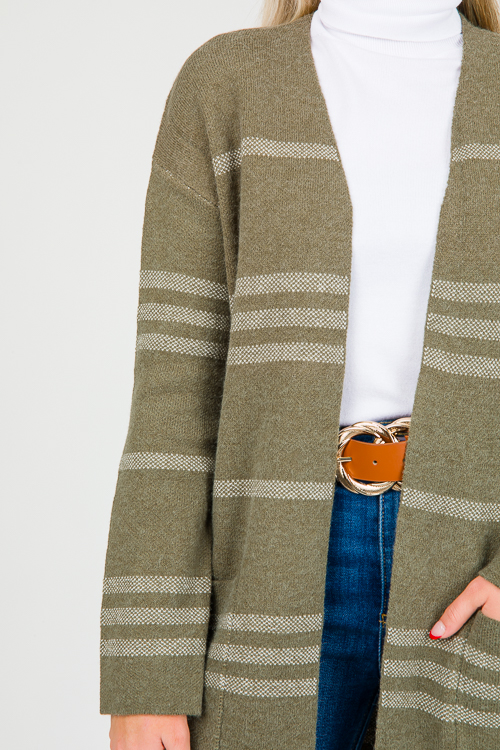 Dena Stripe Cardigan, Olive/Off White