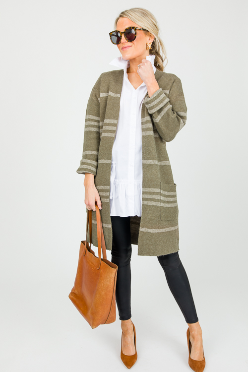 Dena Stripe Cardigan, Olive/Off White