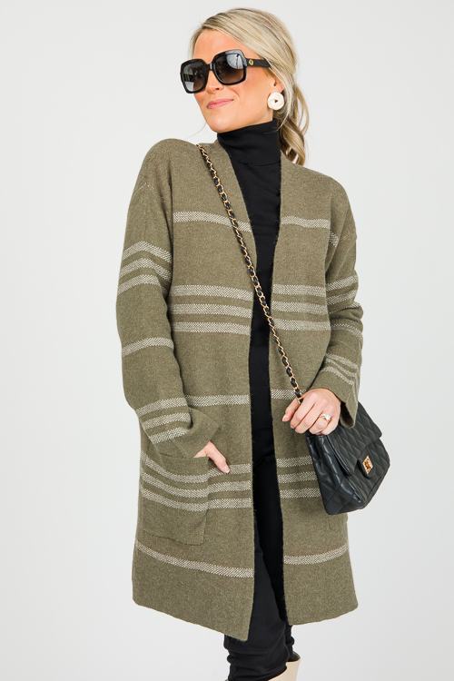 Dena Stripe Cardigan, Olive/Off White