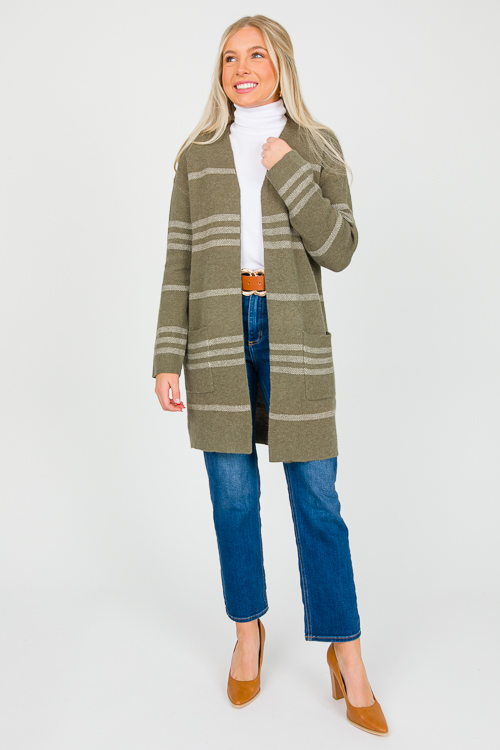 Dena Stripe Cardigan, Olive/Off White