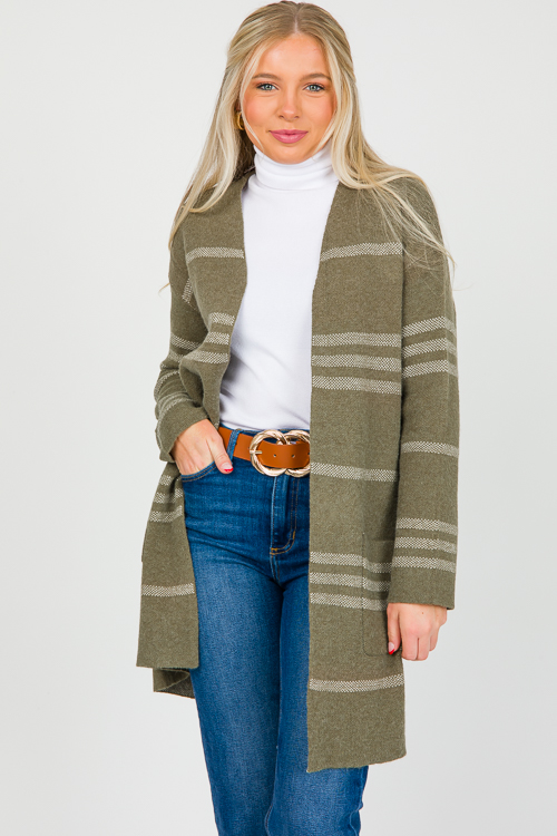 Dena Stripe Cardigan, Olive/Off White