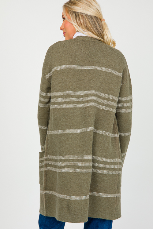 Dena Stripe Cardigan, Olive/Off White