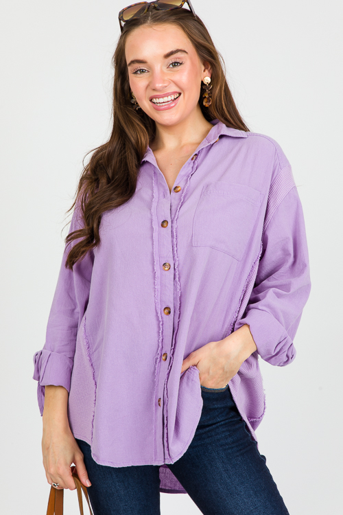 Thermal Contrast Fray Shirt, Periwinkle