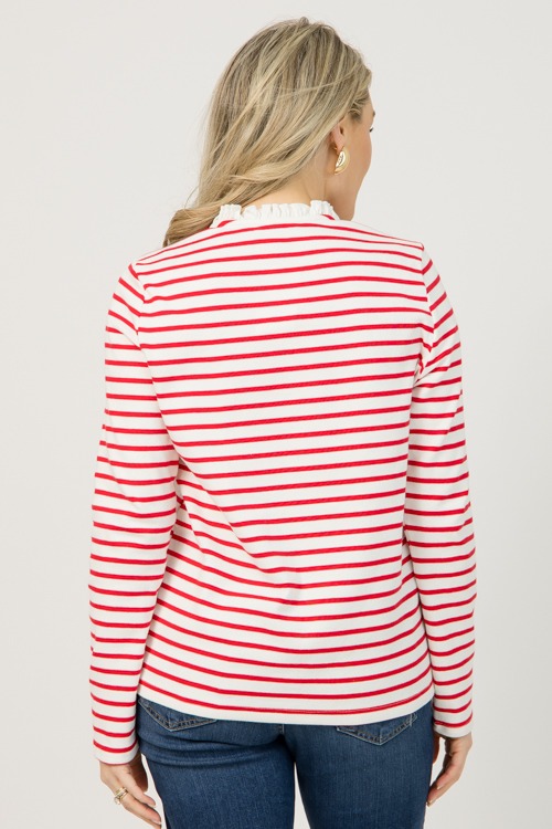 Ruffle Neck Stripe Top, Red - 1219-8.jpg