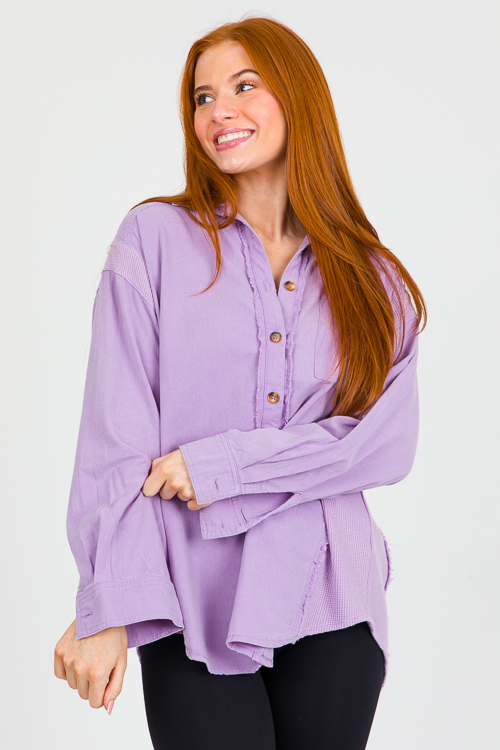 Thermal Contrast Fray Shirt, Periwinkle