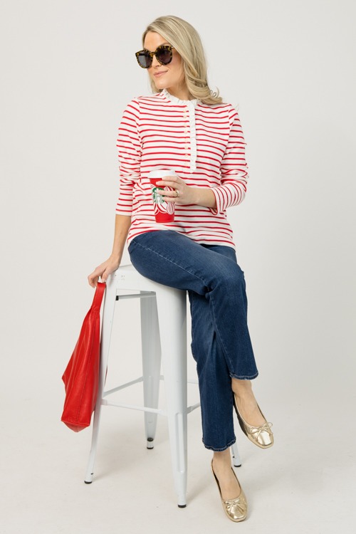 Ruffle Neck Stripe Top, Red - 1219-9.jpg