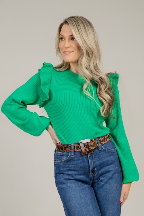 Ruffle Shoulder Rib Sweater, Kelly Green - 1220-12.jpg