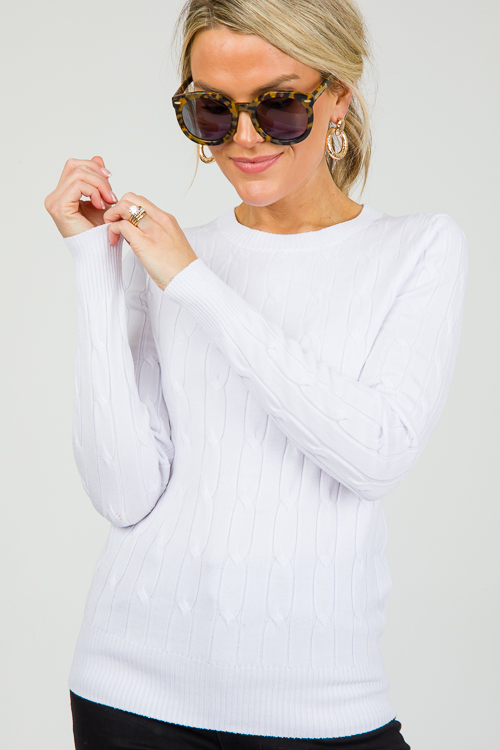 Twisted Cable Sweater, White