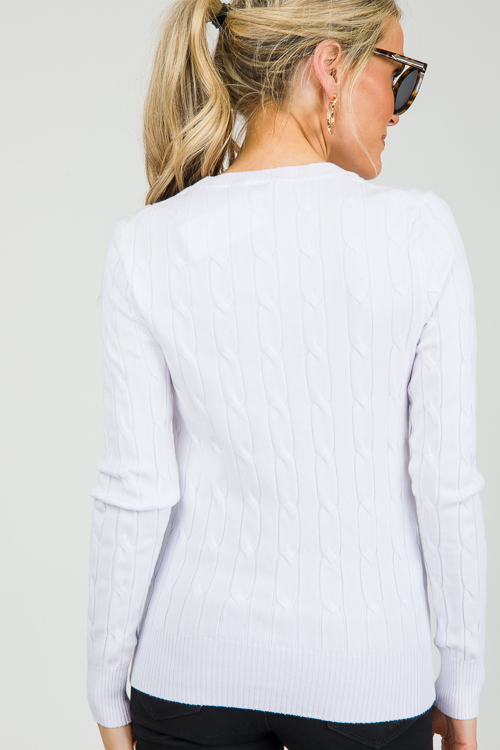 Twisted Cable Sweater, White