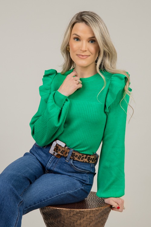 Ruffle Shoulder Rib Sweater, Kelly Green - 1220-13.jpg