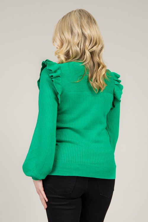 Ruffle Shoulder Rib Sweater, Kelly Green - 1220-16.jpg